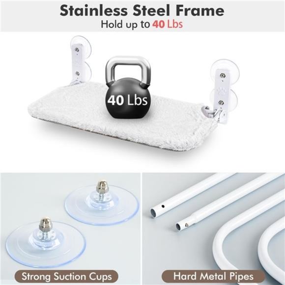 Cordless Cat Window Perch, Cat Hammock for Wall with 4 Suction Cups,Anchor&Screw - Picture 4 of 7